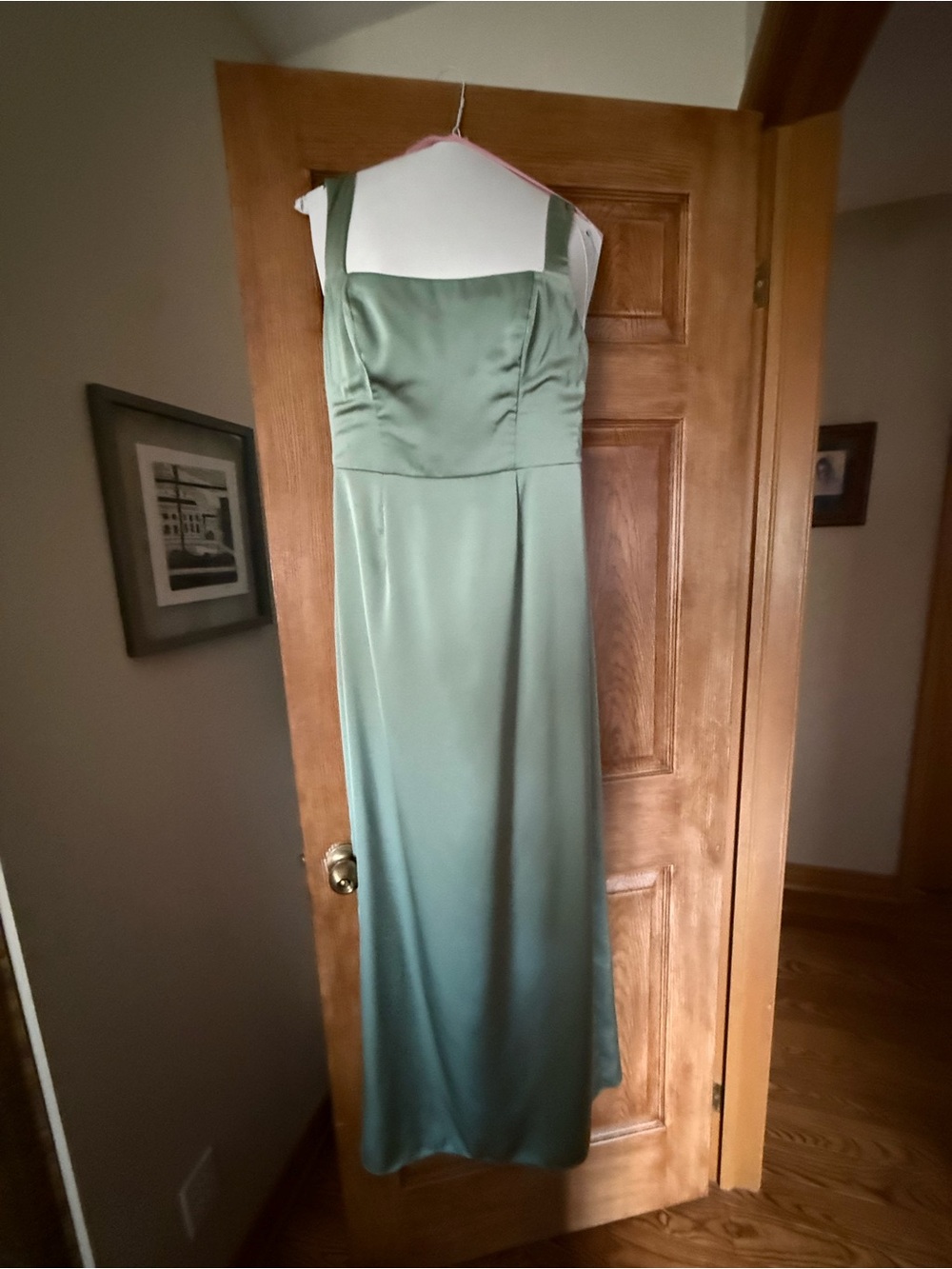 Azazie Satin Maxi Dress in Sage Green